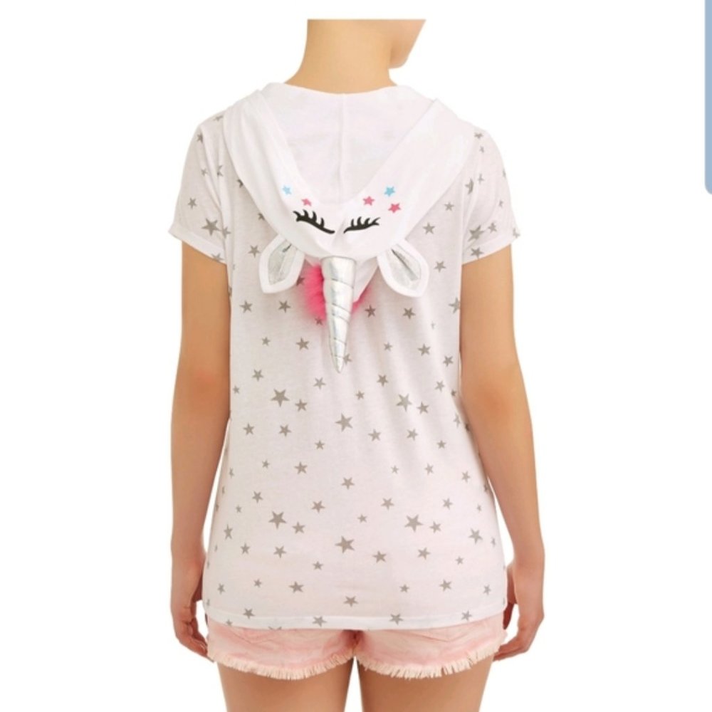 New Unicorn Stars Top Short Sleeves Hood Large